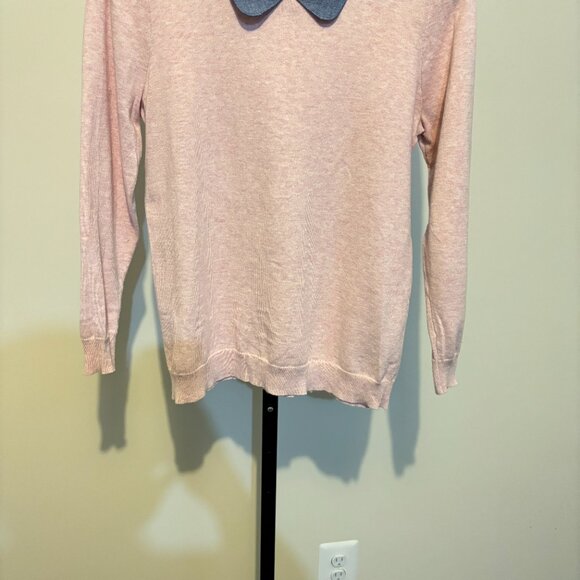 J. Crew Tippi Pink Cotton Blue Denim Collar Long Sleeve Sweater - Picture 4 of 10
